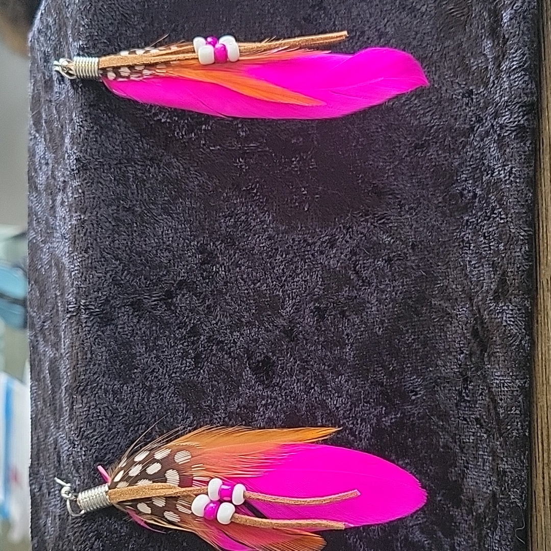 Boho Rice Beads Feather Tassel Earrings Vintage Style - Hot Pink 25$